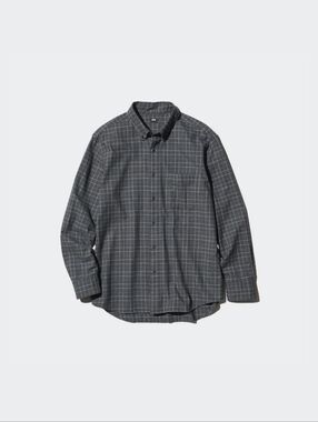 Uniqlo Flannel Checked Long Skeeve Shirt Gray L